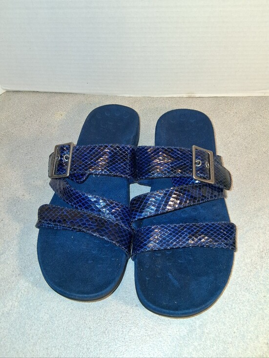 Vionic Shoes - Vionic Skylar Navy Blue Slide Sandals with Embossed Snake Print 9
